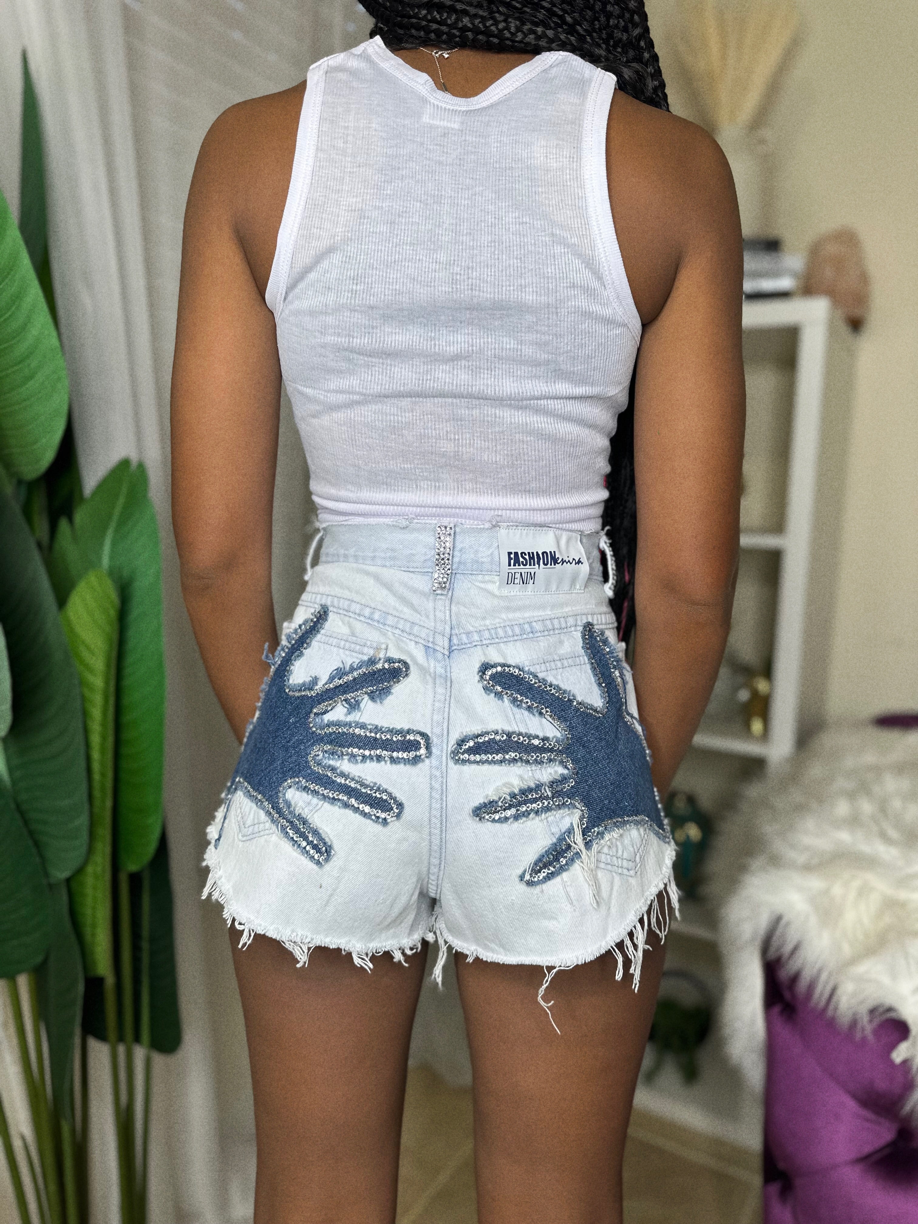 RHINESTONE HAND SHORTS