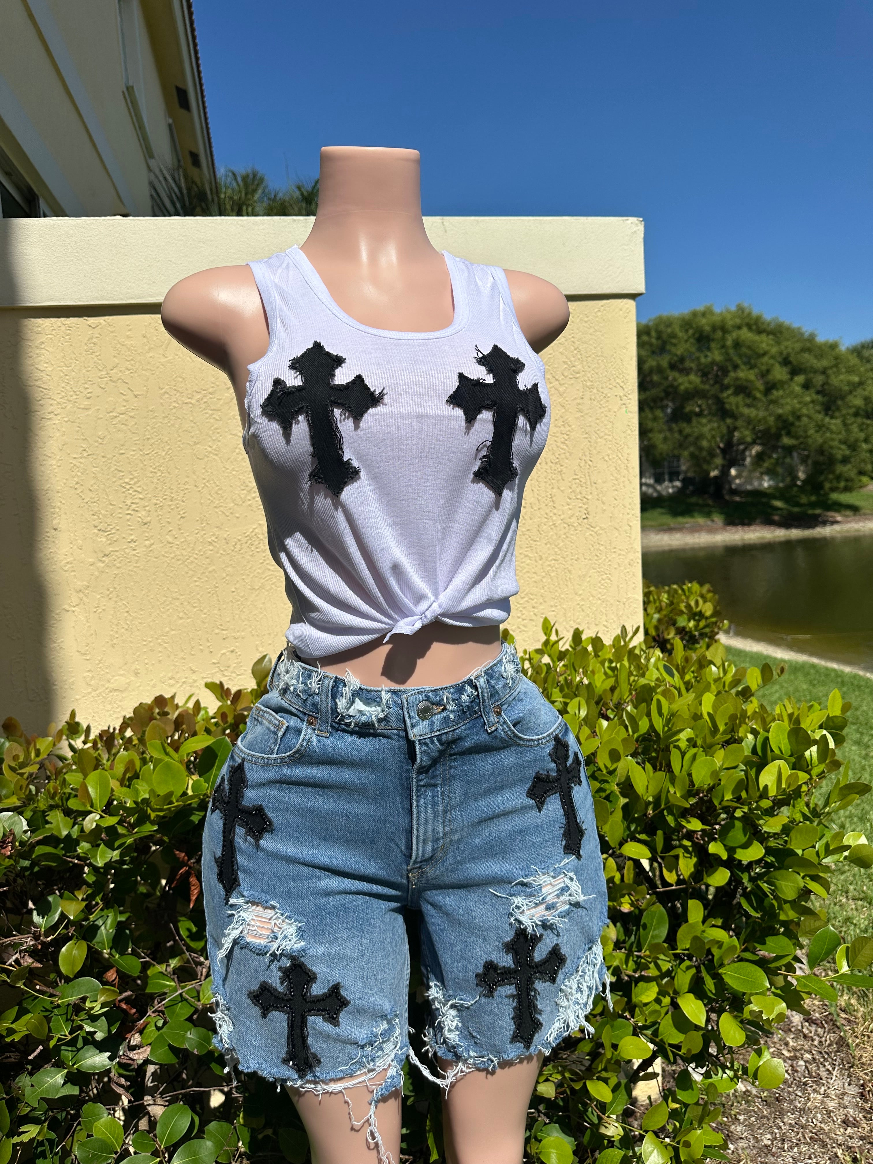 Rhinestone Cross Bermuda
