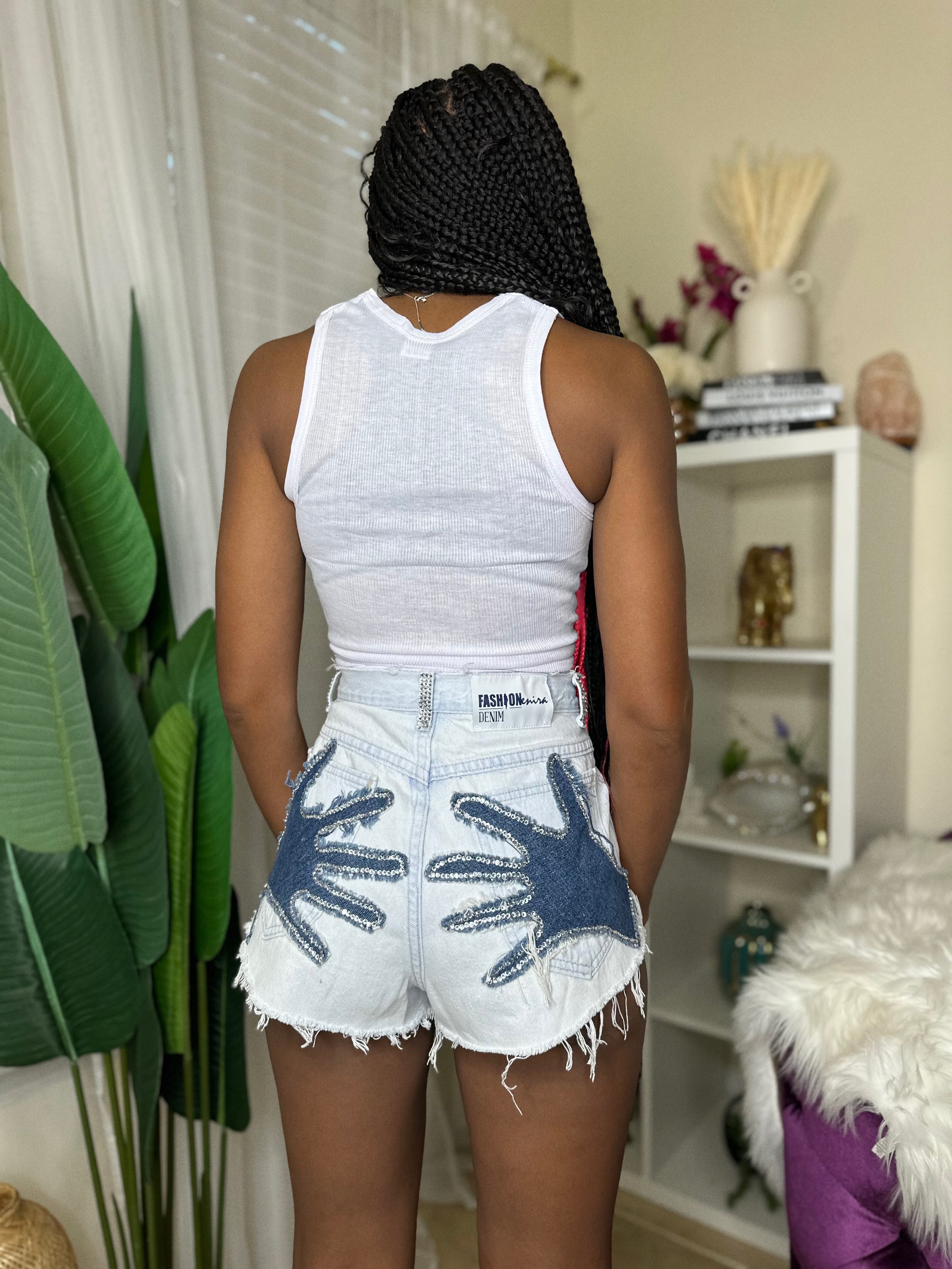 RHINESTONE HAND SHORTS