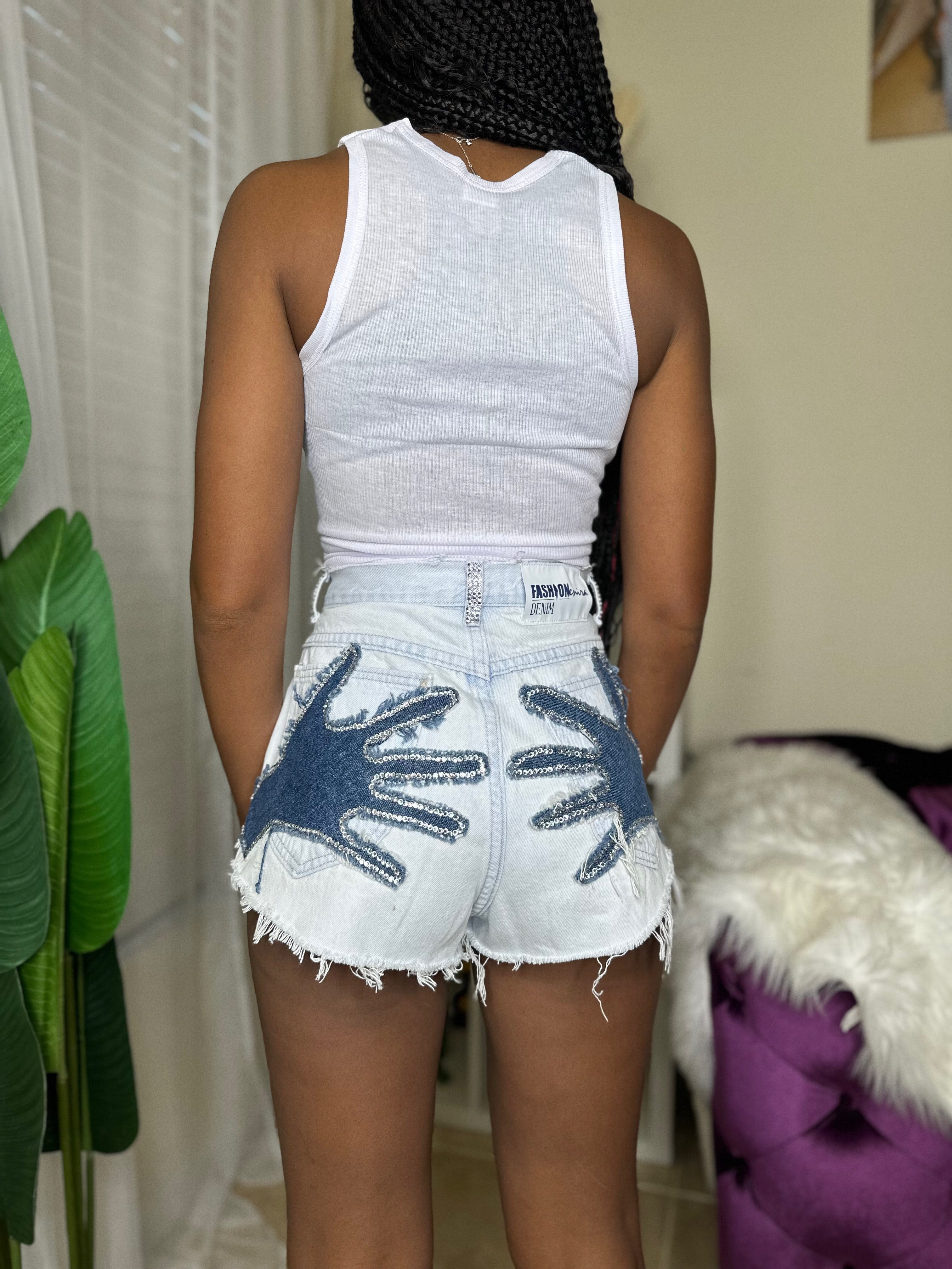 RHINESTONE HAND SHORTS