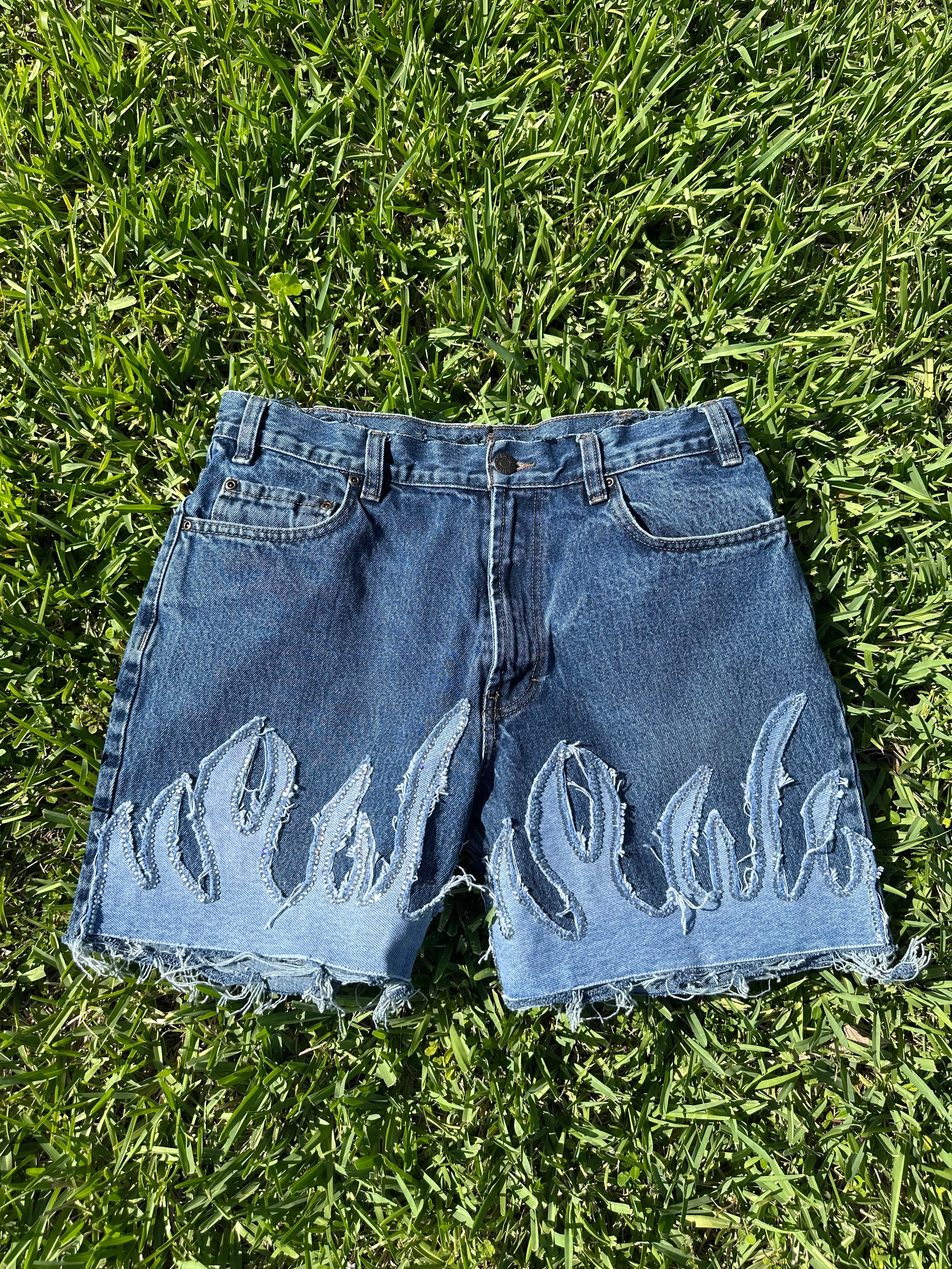 Flame Rhinestone Bermudas