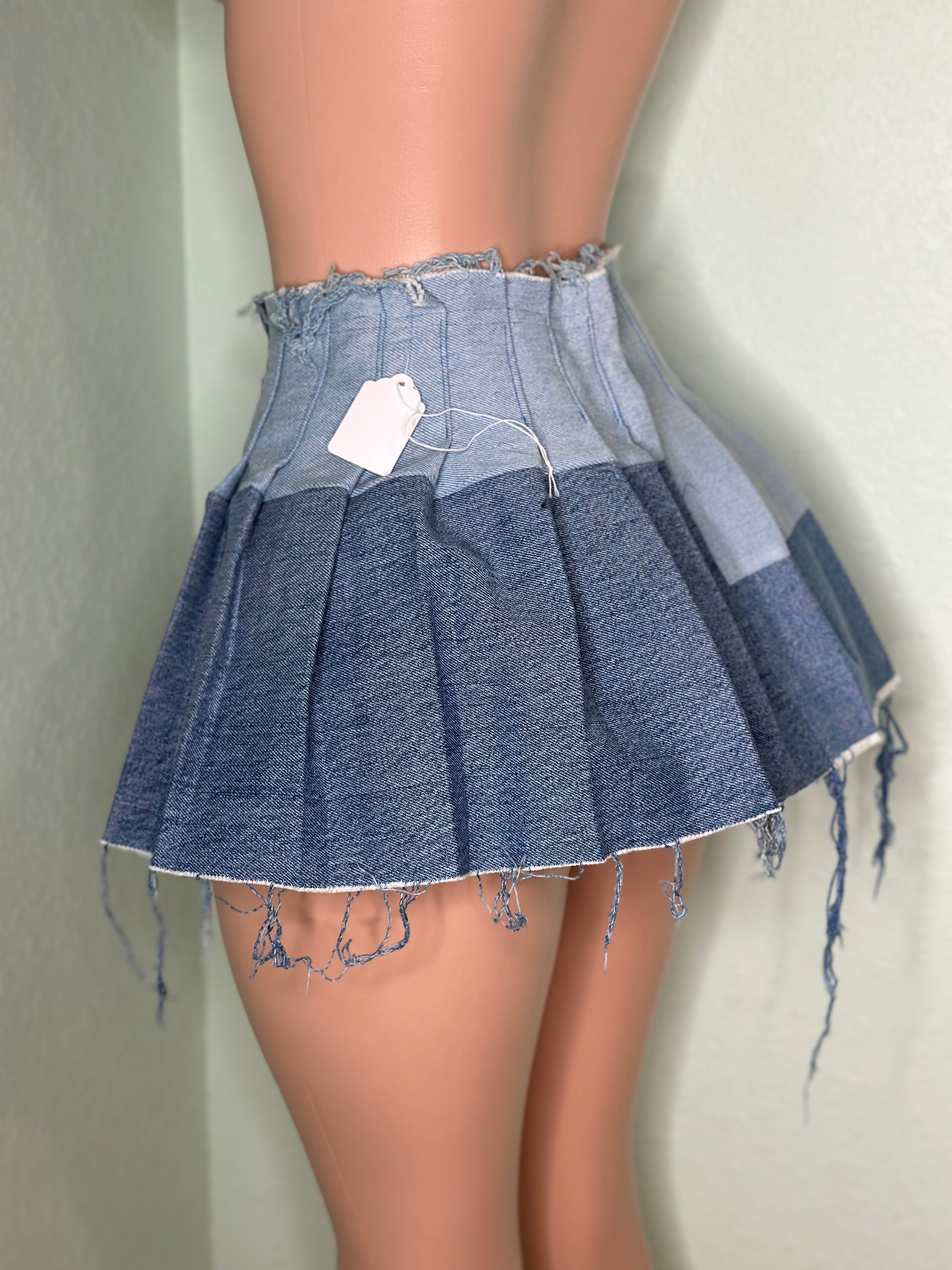Denim Pleated Skirt #002