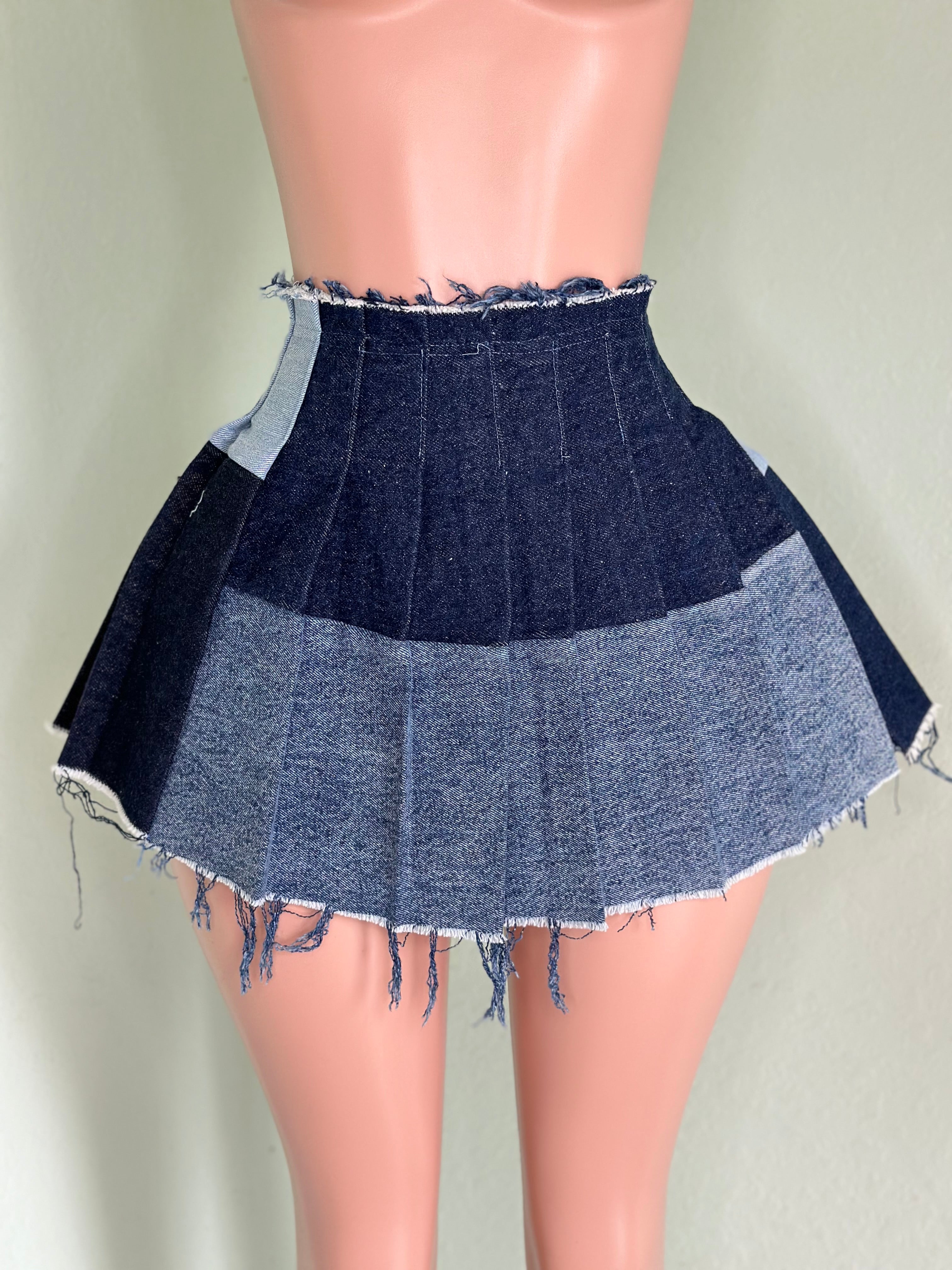 Pleated Denim Skirt #030