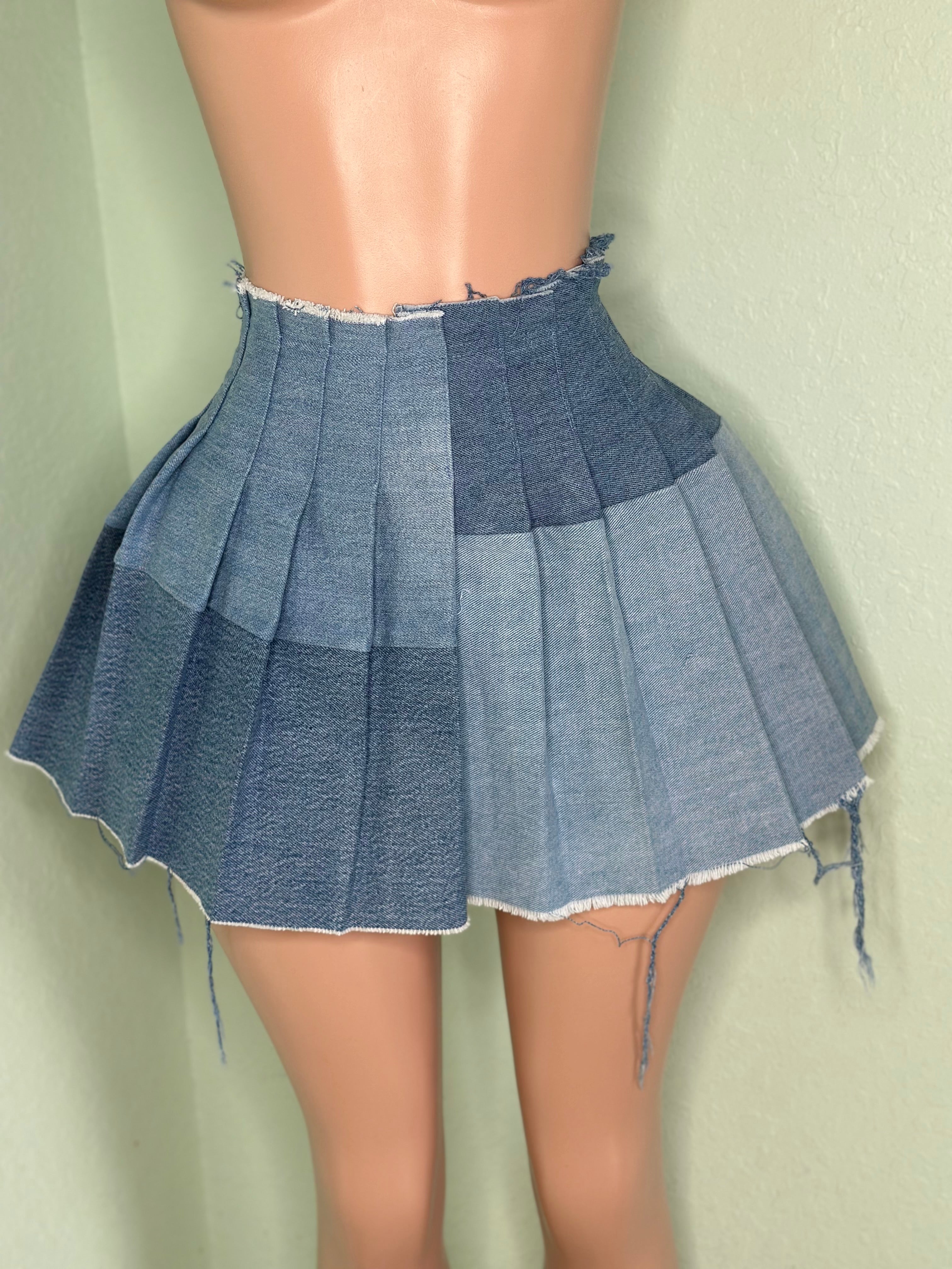 Denim Pleated Skirt #038