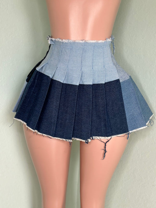 Denim Pleated Skirt #054