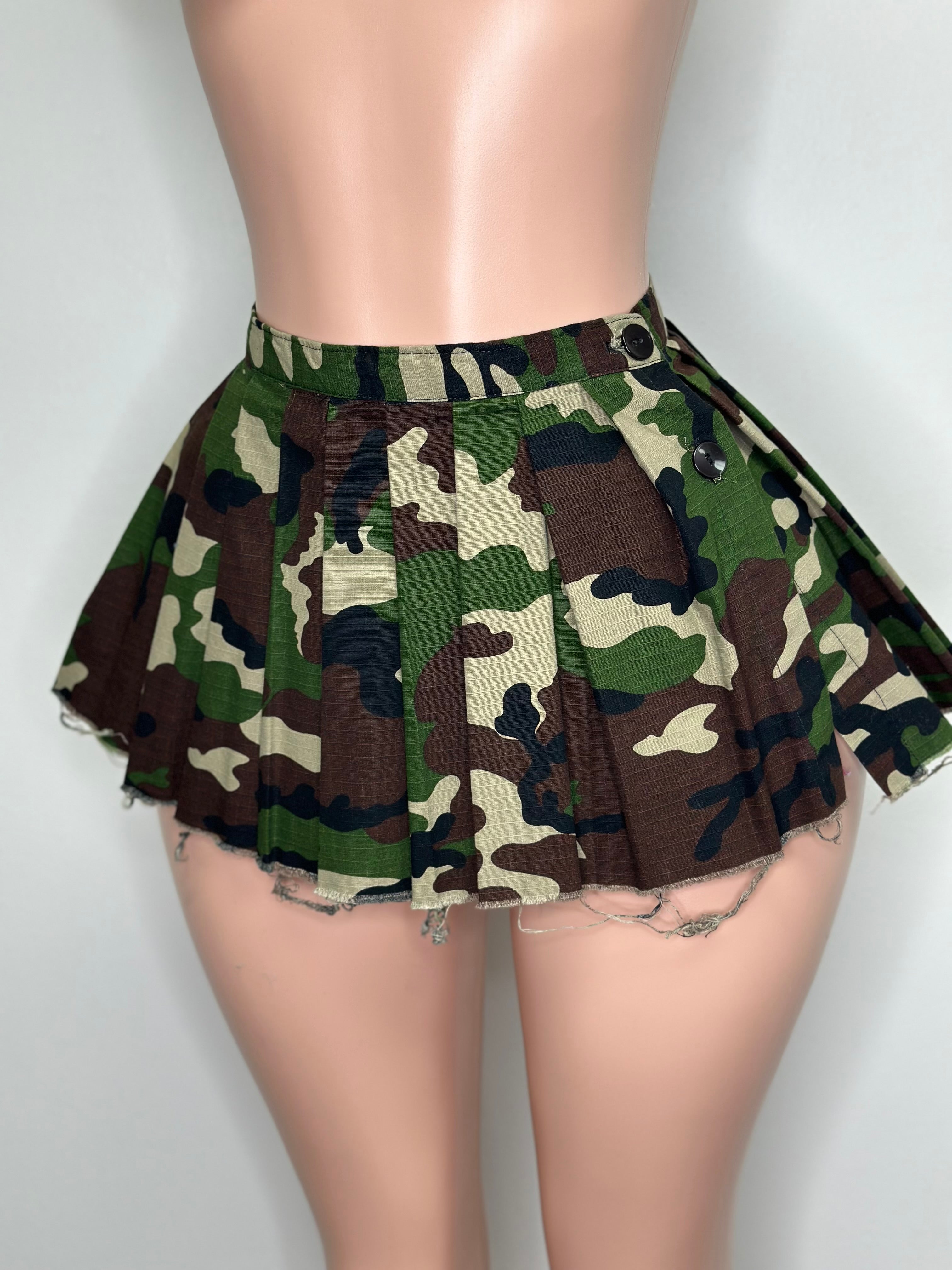 Split Pleated Camo Skirt