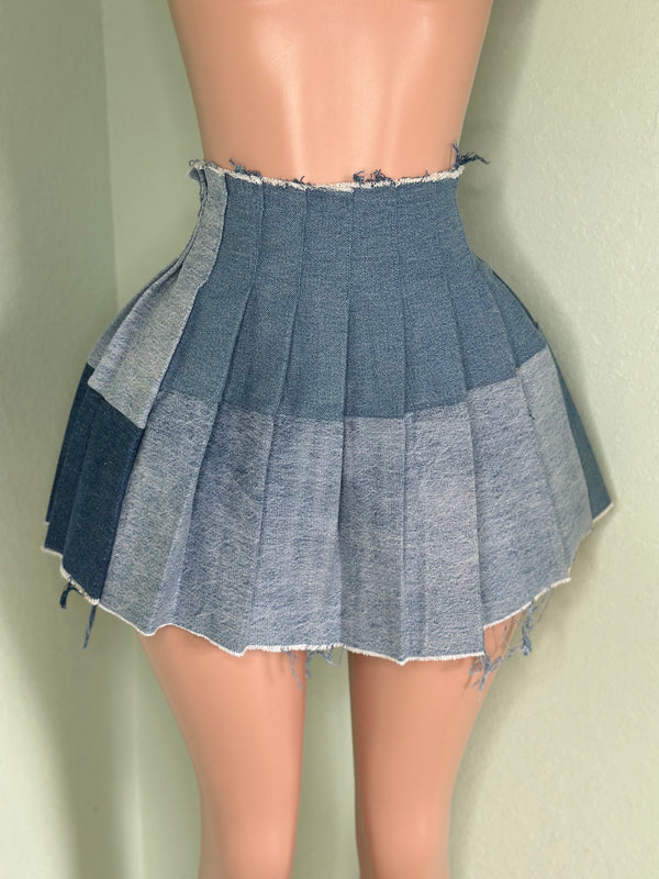 Denim Pleated Skirt #004
