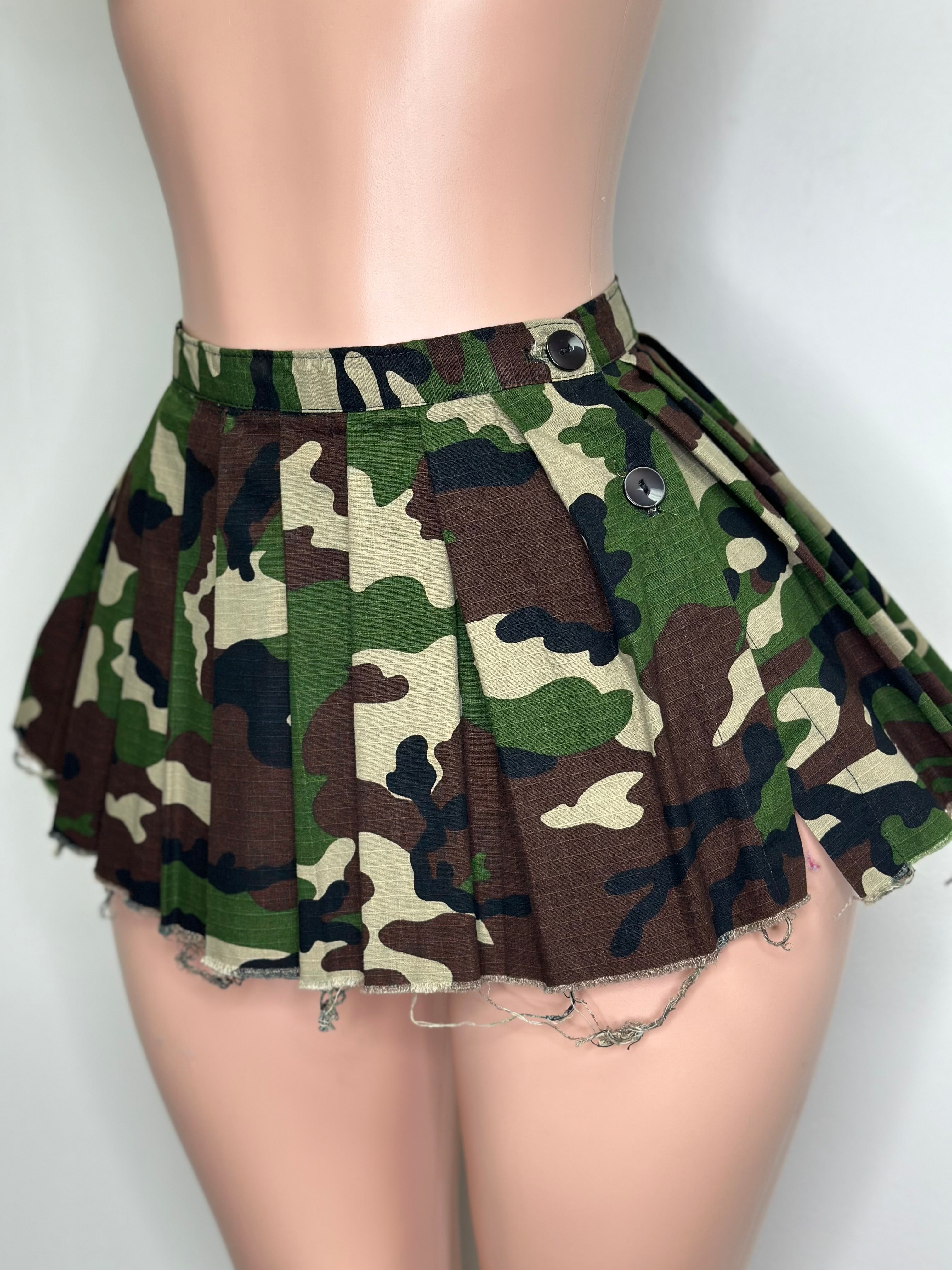 Split Pleated Camo Skirt