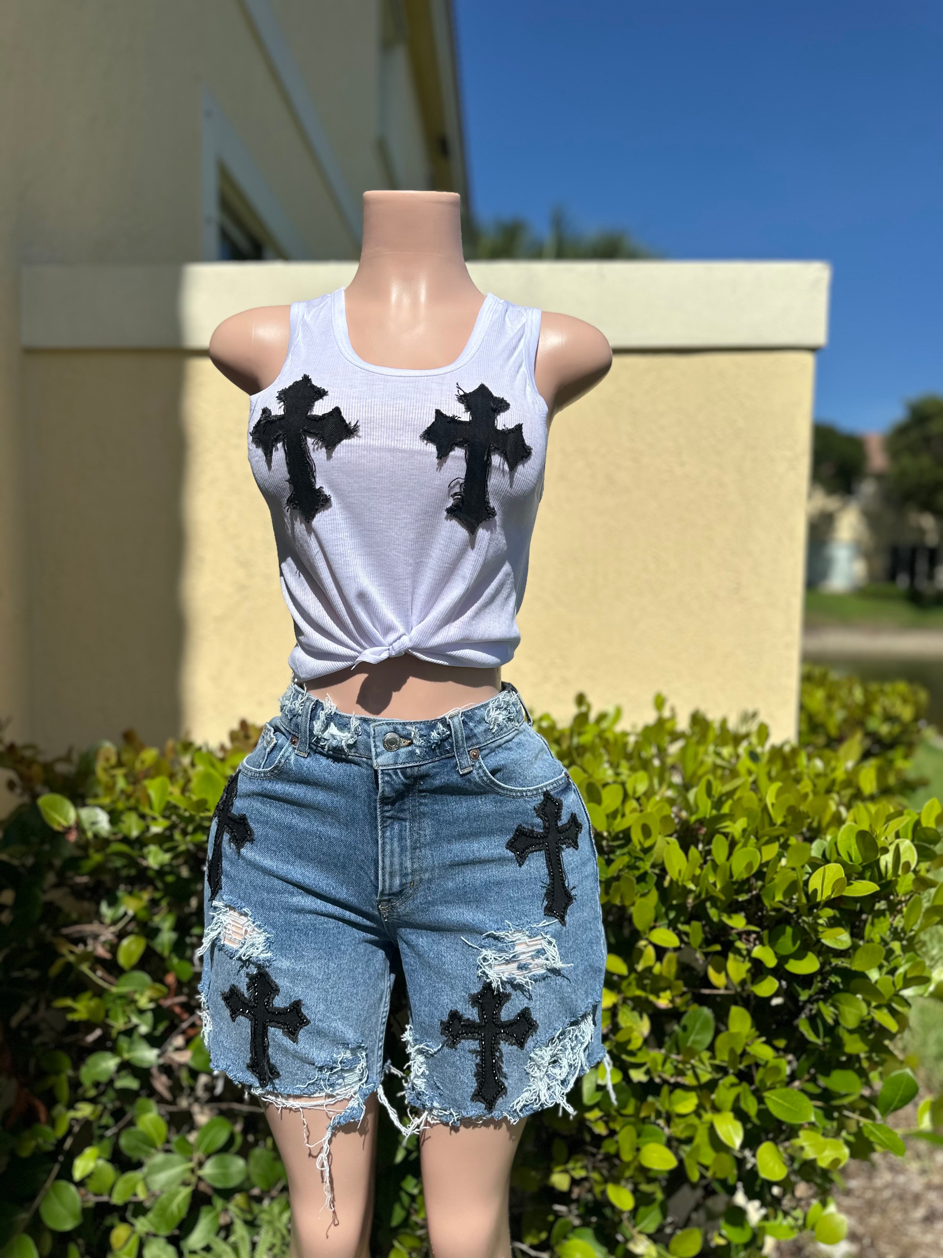 Rhinestone Cross Bermuda