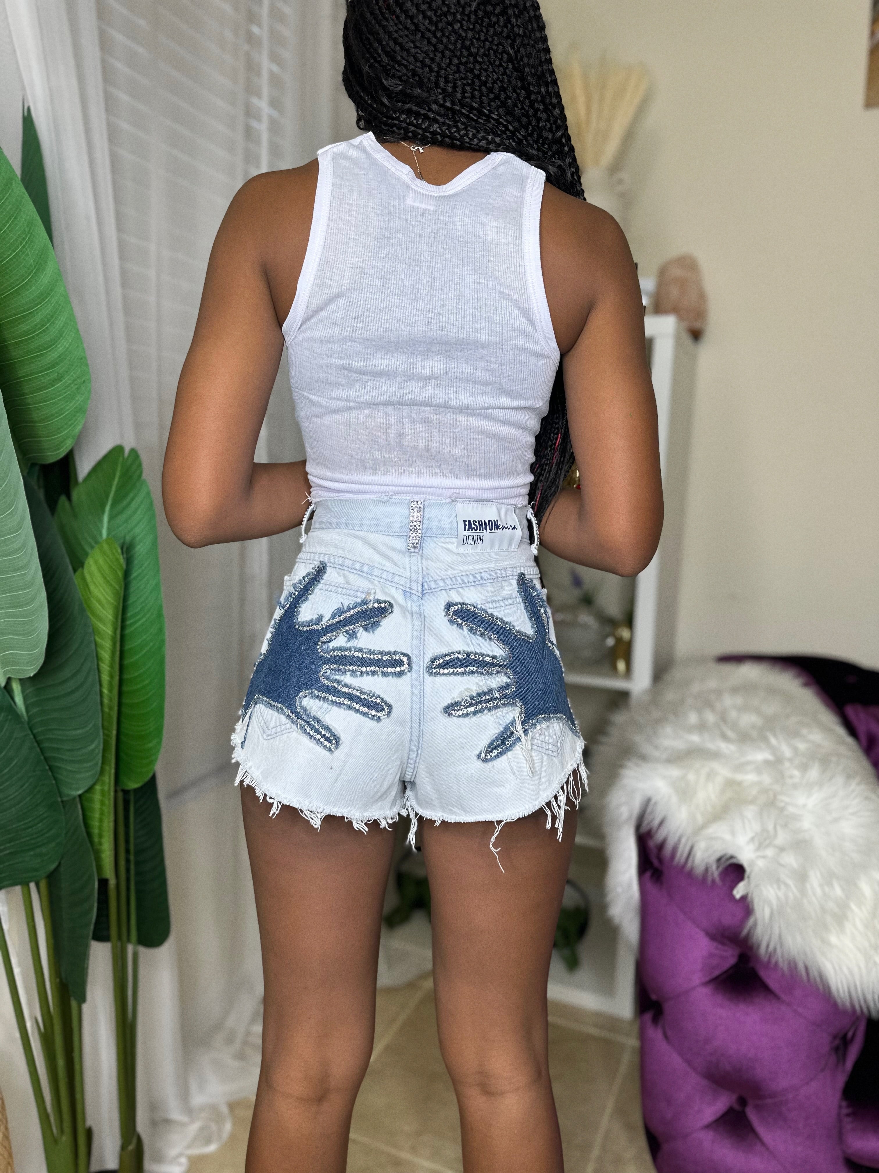 RHINESTONE HAND SHORTS