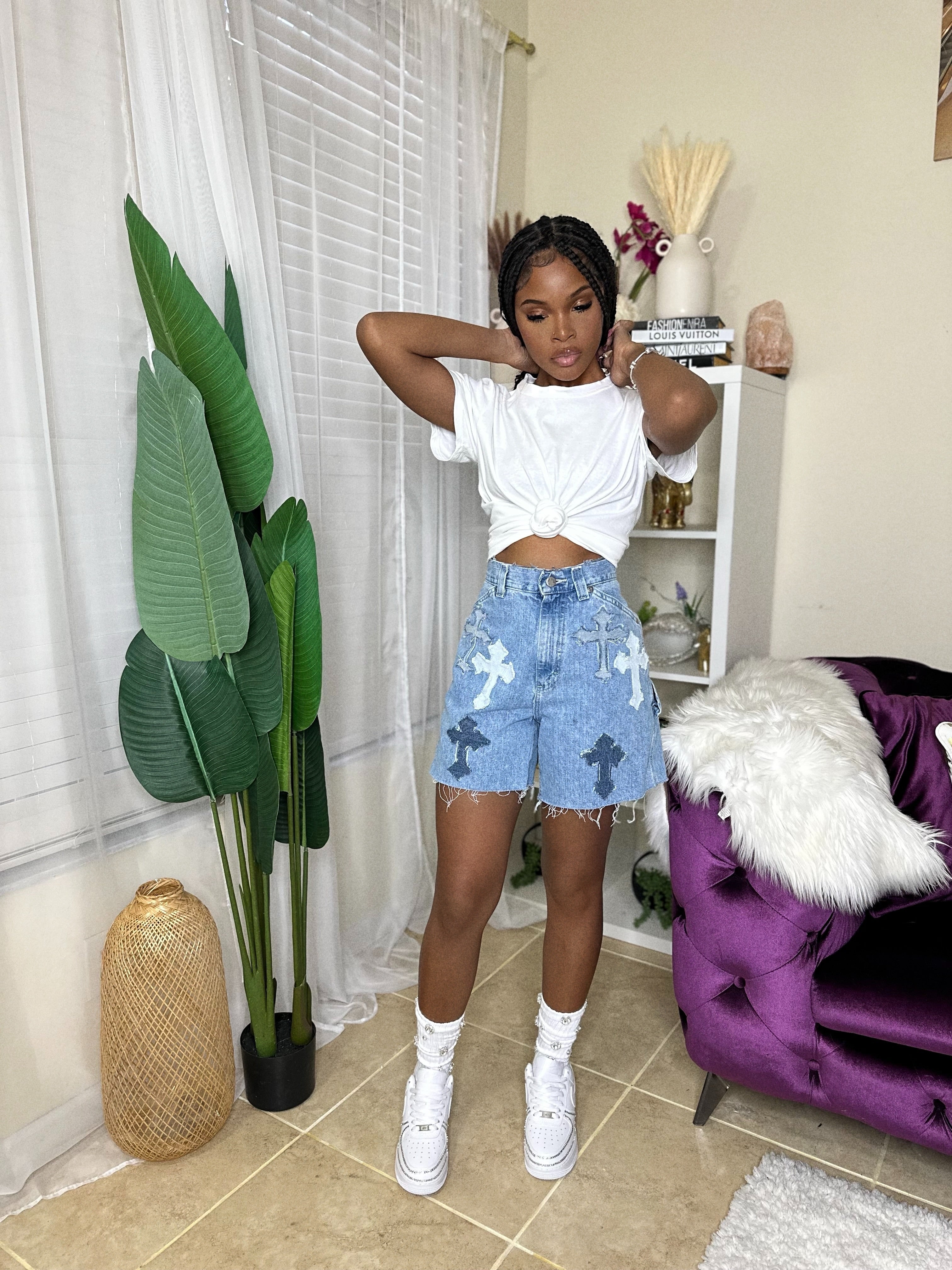 CHROME CROSS DENIM CAPRI