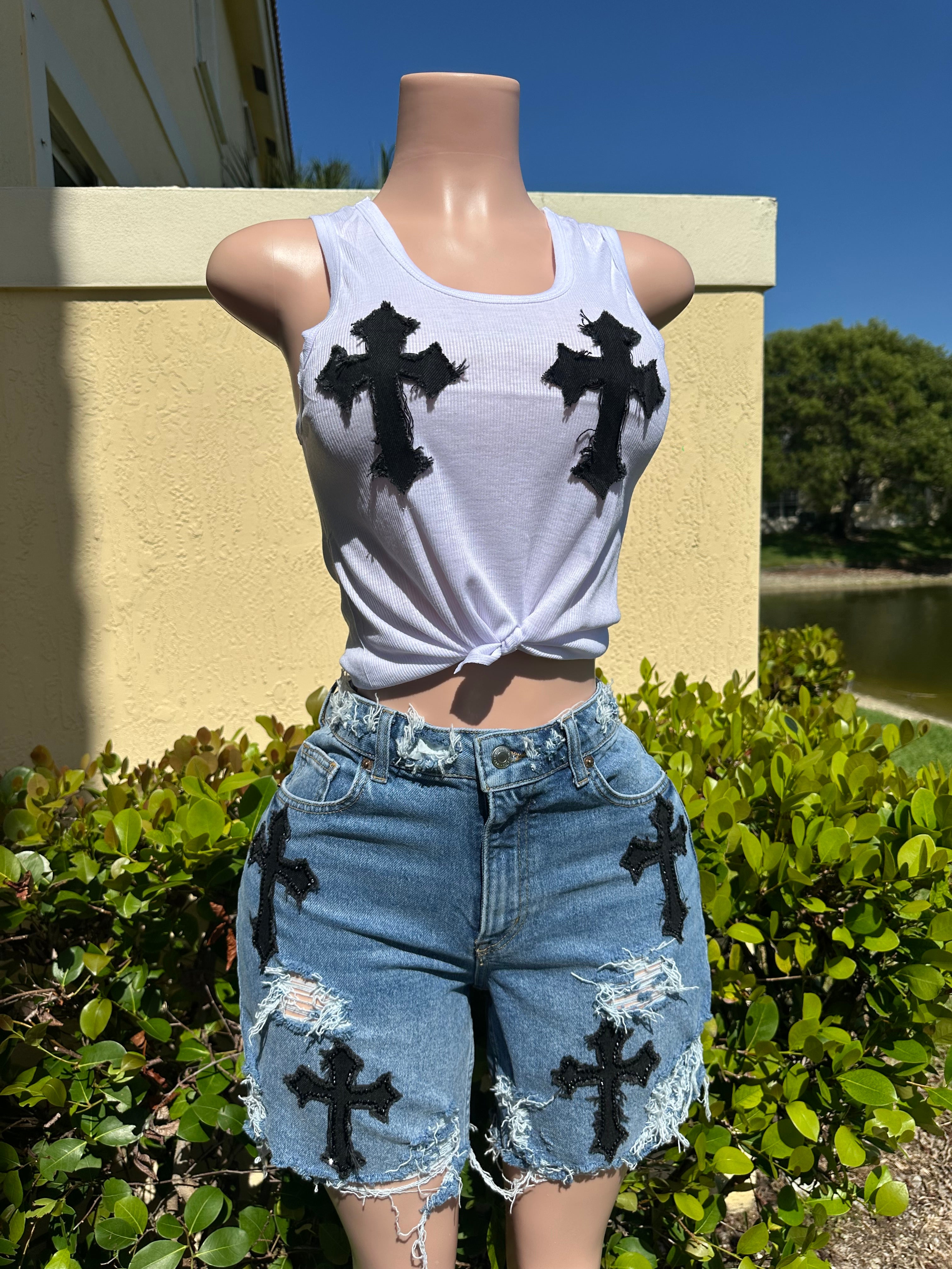 Rhinestone Cross Bermuda