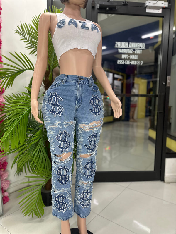 Rhinestone Money Sign Pants