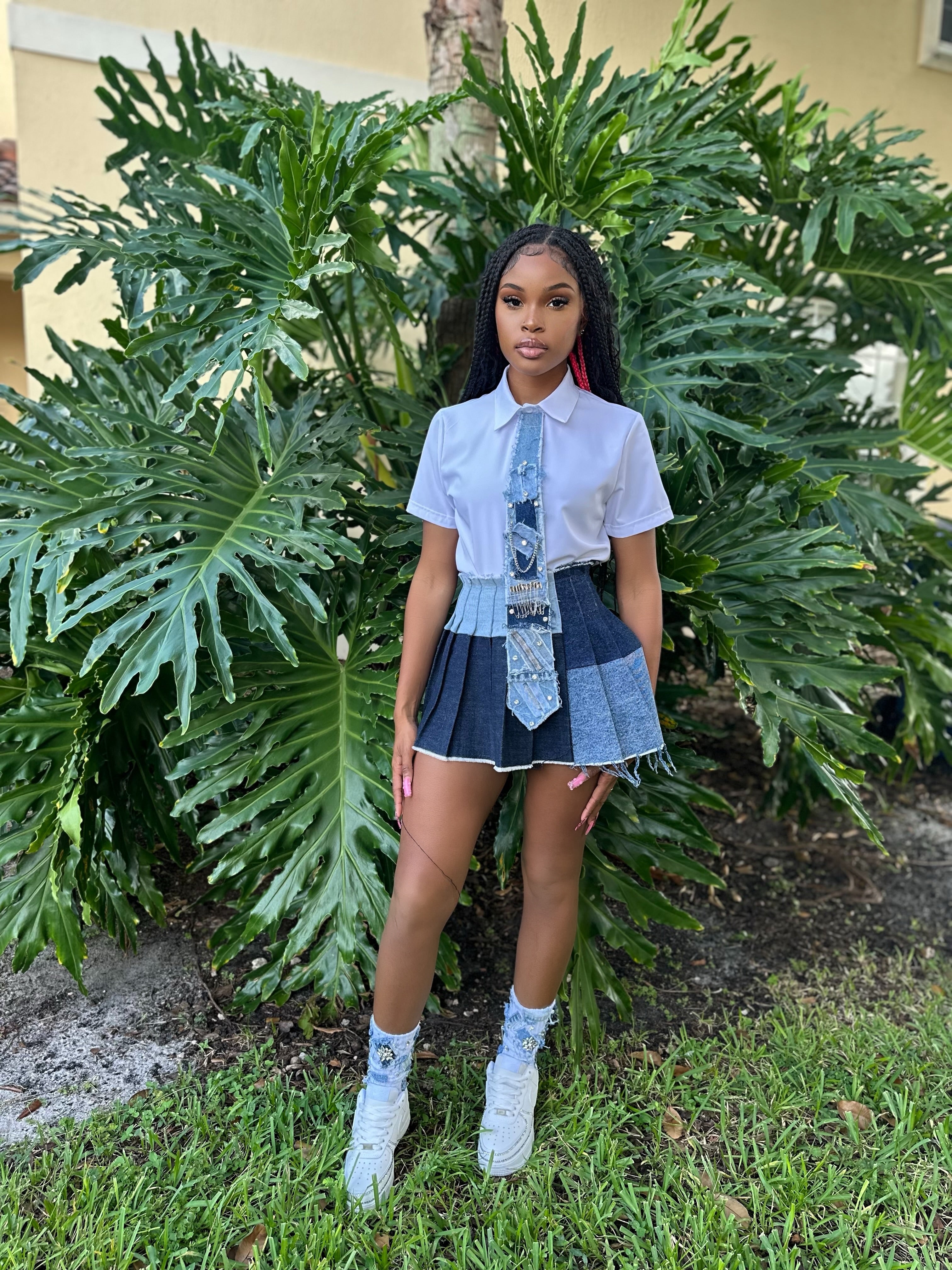 Denim Pleated Skirts