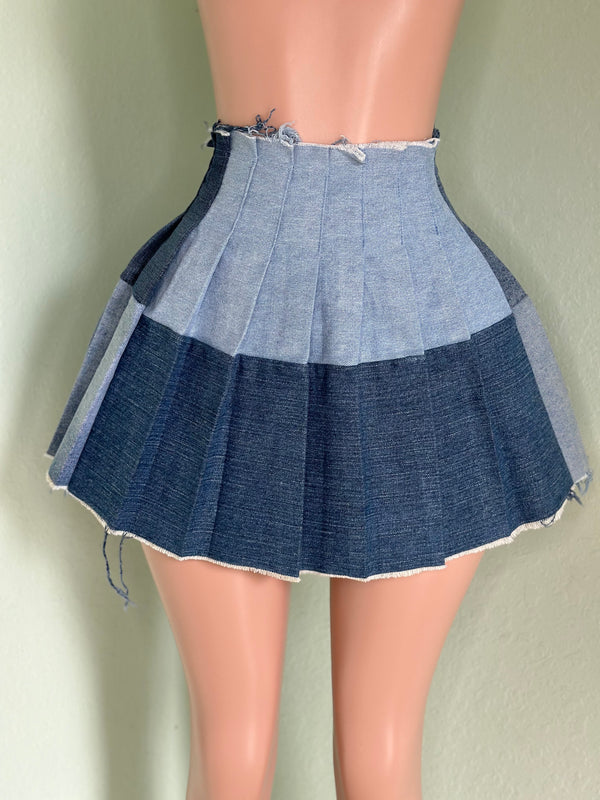 Pleated Denim Skirt #010