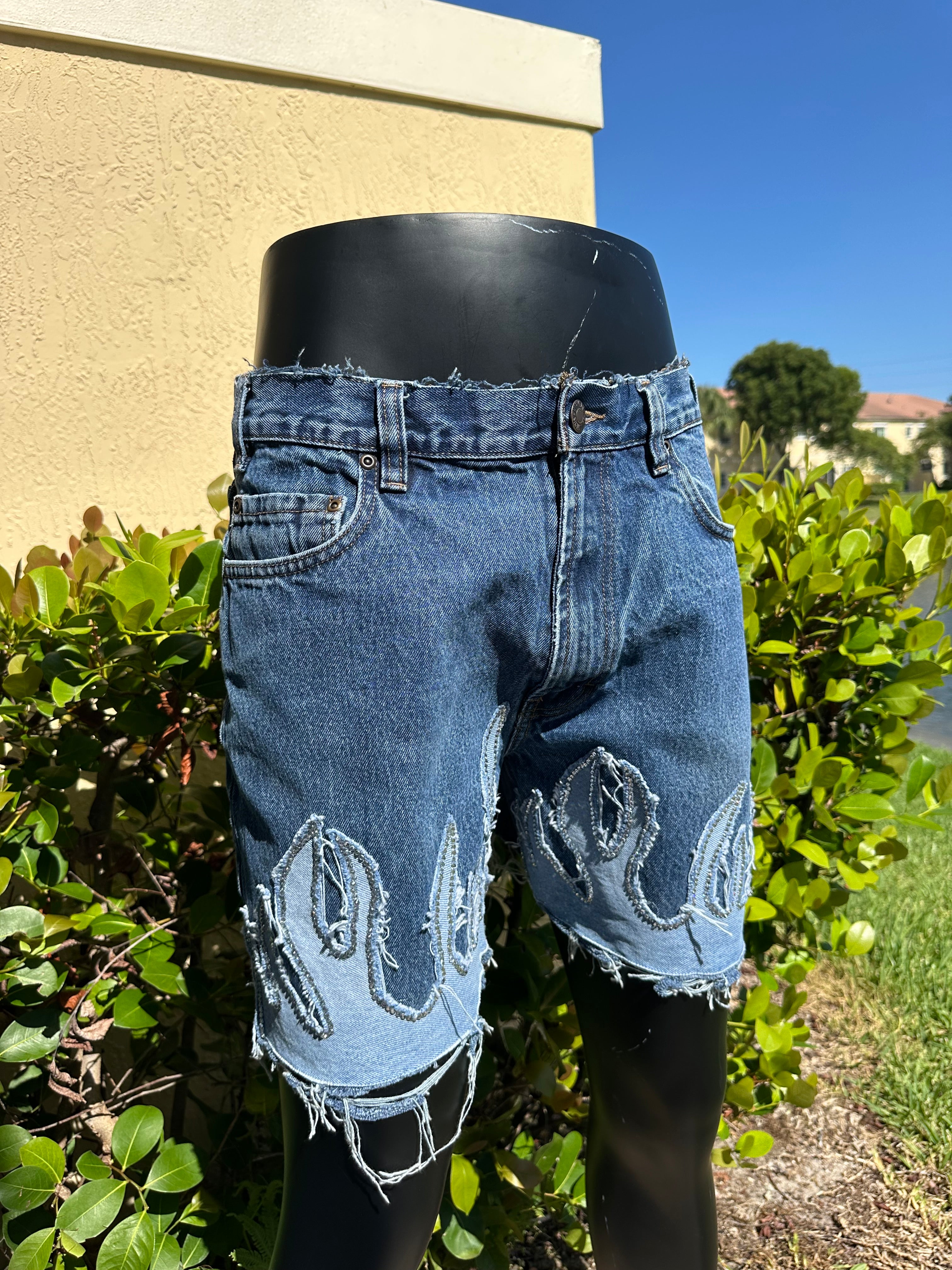 Flame Rhinestone Bermudas