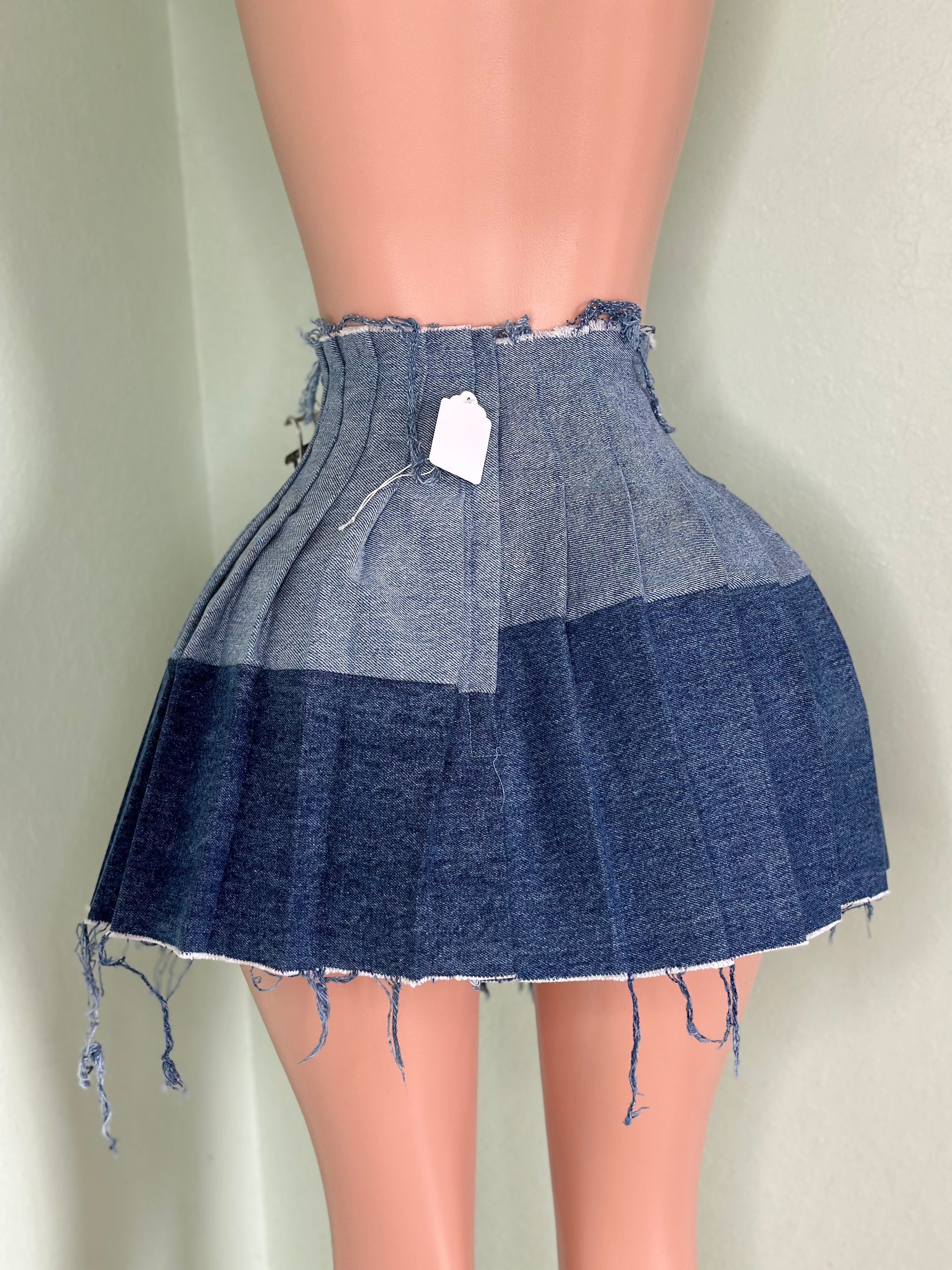 Denim Pleated Skirt