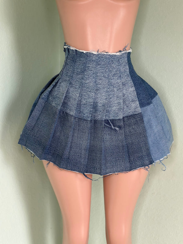 Denim Pleated Skirt #064