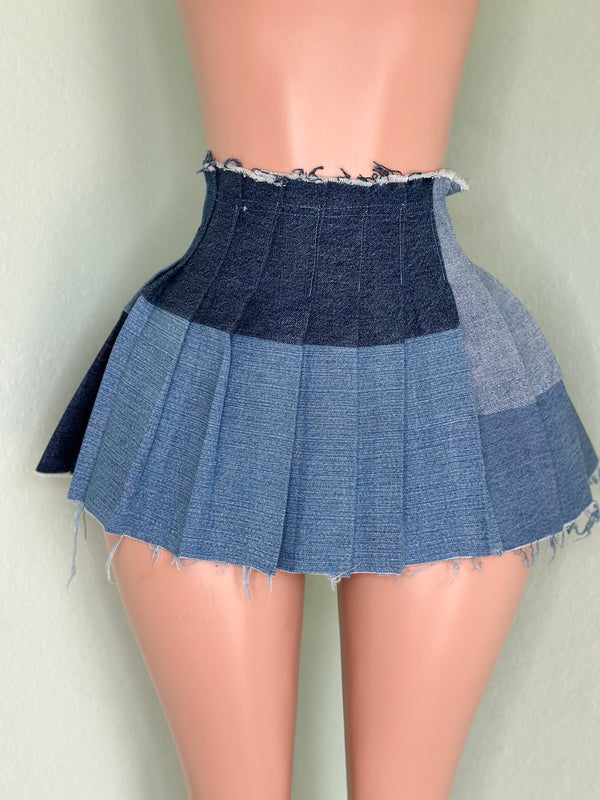 Denim Pleated Skirt #056
