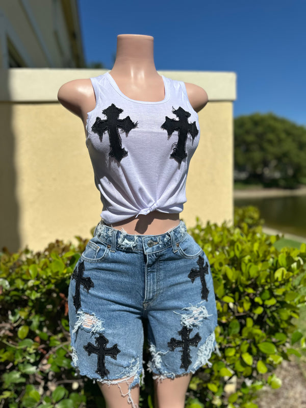 Rhinestone Cross Bermuda